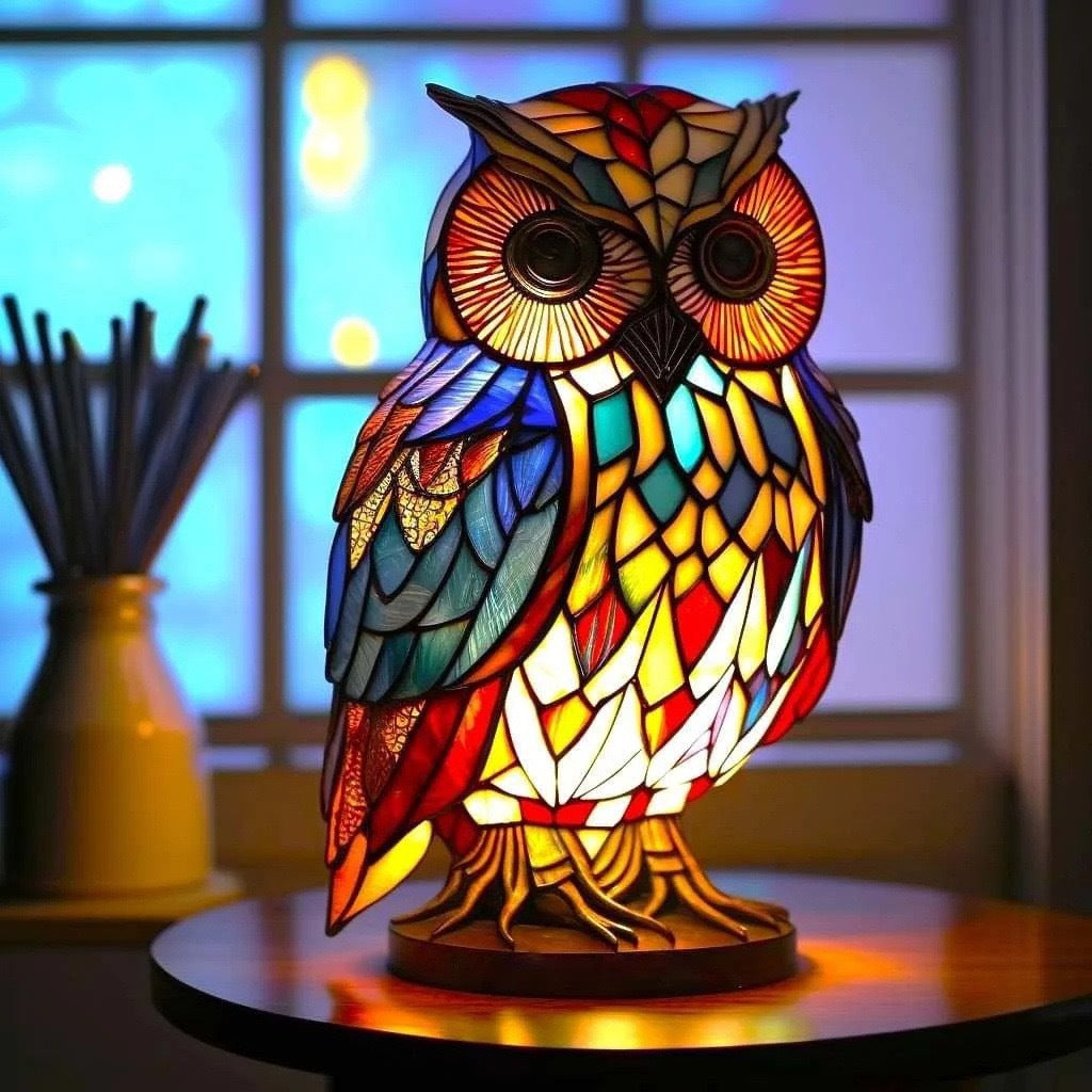 Loulou – Lampe hibou magique en verre coloré