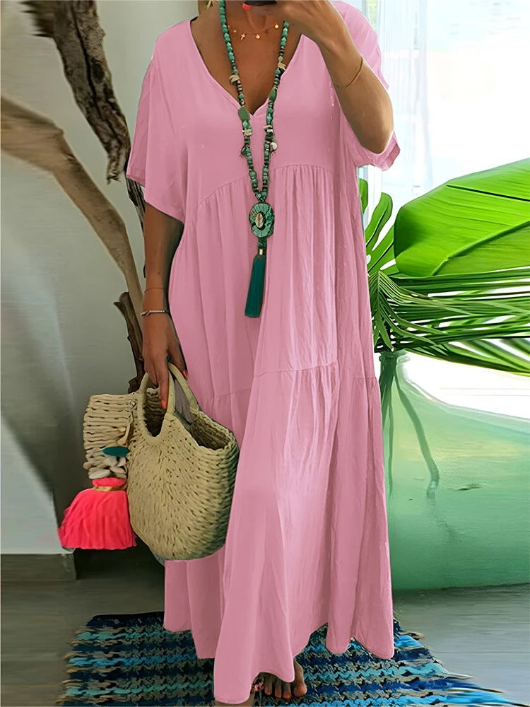 LINNEA™ – Robe Maxi à Volants Doux et Col V