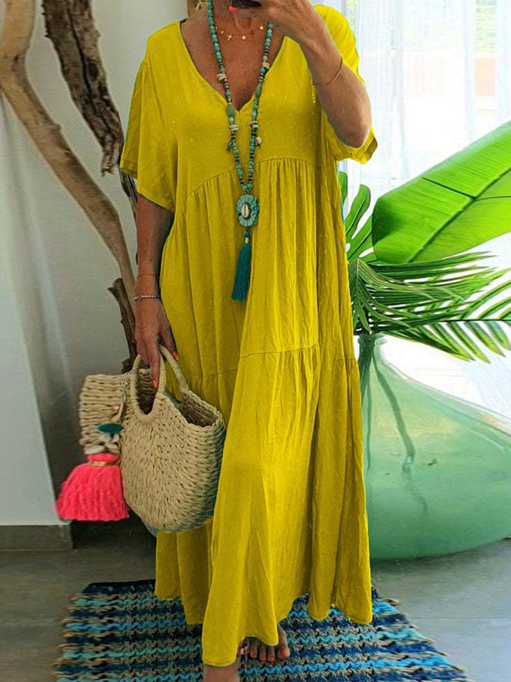 LINNEA™ – Robe Maxi à Volants Doux et Col V