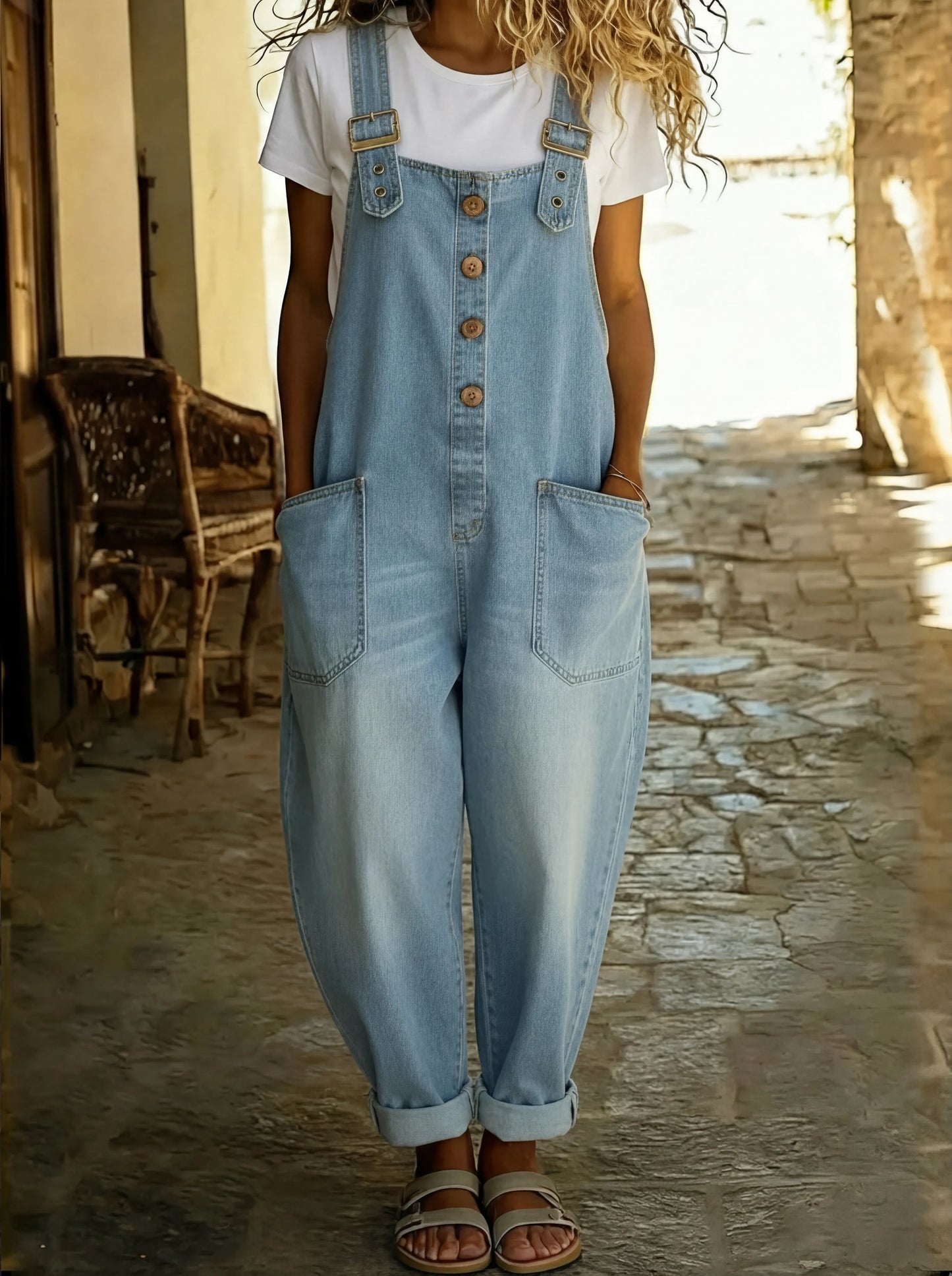 Chamodi - Salopette en Jean Décontractée avec Boucle Ajustable